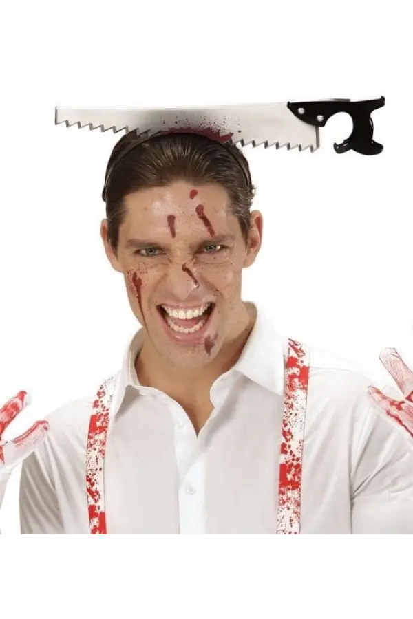 Kafaya Saplanmış Halloween Kanlı Testere Şaka Tacı Kafaya Saplanmış Halloween Kanlı Testere Şaka Tacı