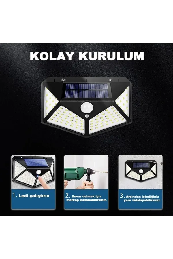 100 Led Dış Mekan Solar Aydınlatma Fotoselli Solar Lamba Hareket Sensörlü