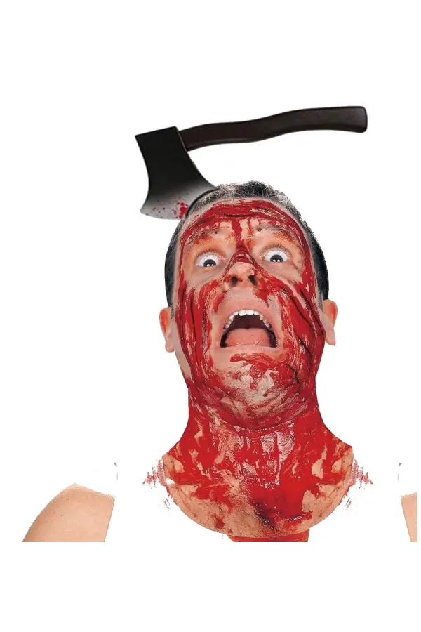 Kafaya Saplanmış Halloween Kanlı Balta Şaka Tacı Kafaya Saplanmış Halloween Kanlı Balta Şaka Tacı