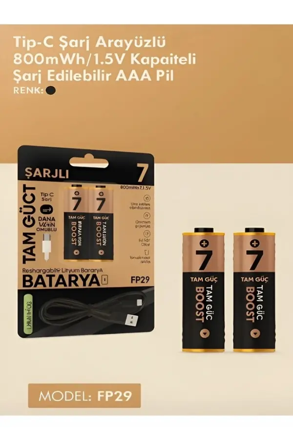 Type-c Şarjlı 800mwh 1.5v Şarj Edilebilir 2’li Aaa İnce Pil - Lityum Iyon Batarya Type-c Şarjlı 800mwh 1.5v Şarj Edilebilir 2’li Aaa İnce Pil - Lityum Iyon Batarya