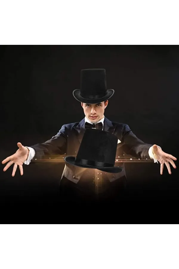 Yetişkinler İçin Siyah Renk Ringmaster Sihirbaz Şapkası Silindir Şapka Yetişkinler İçin Siyah Renk Ringmaster Sihirbaz Şapkası Silindir Şapka