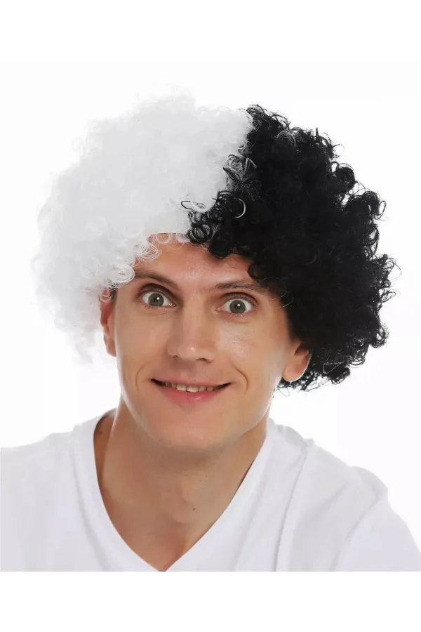 Siyah Beyaz Kıvırcık Afro Bonus Peruk Taraftar Bonus Saç Siyah Beyaz Kıvırcık Afro Bonus Peruk Taraftar Bonus Saç