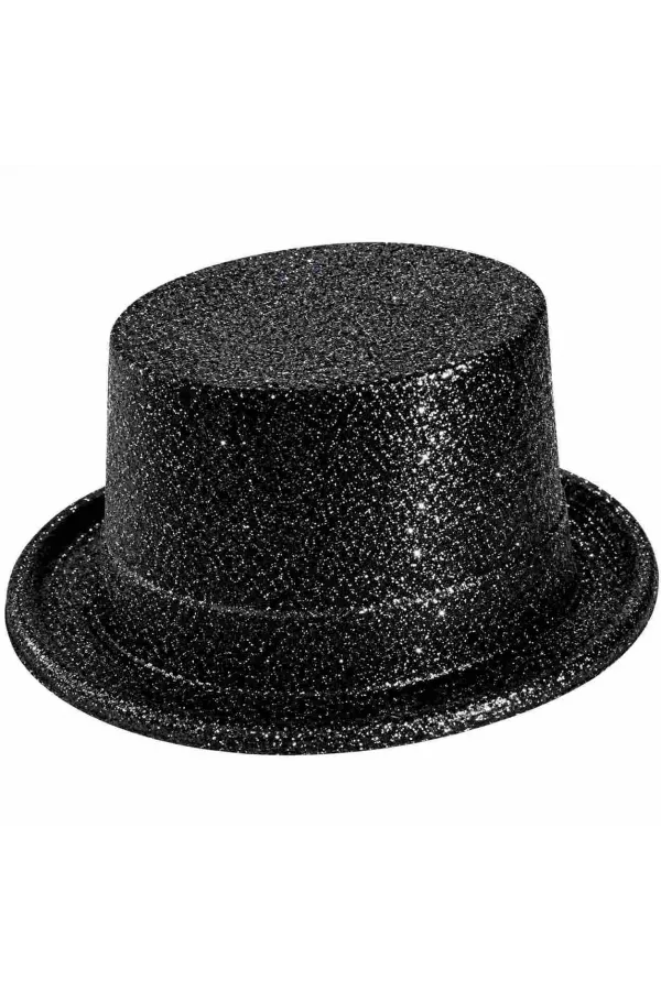 Siyah Simli Glitter Silindir Parti Şapkası Siyah Simli Glitter Silindir Parti Şapkası