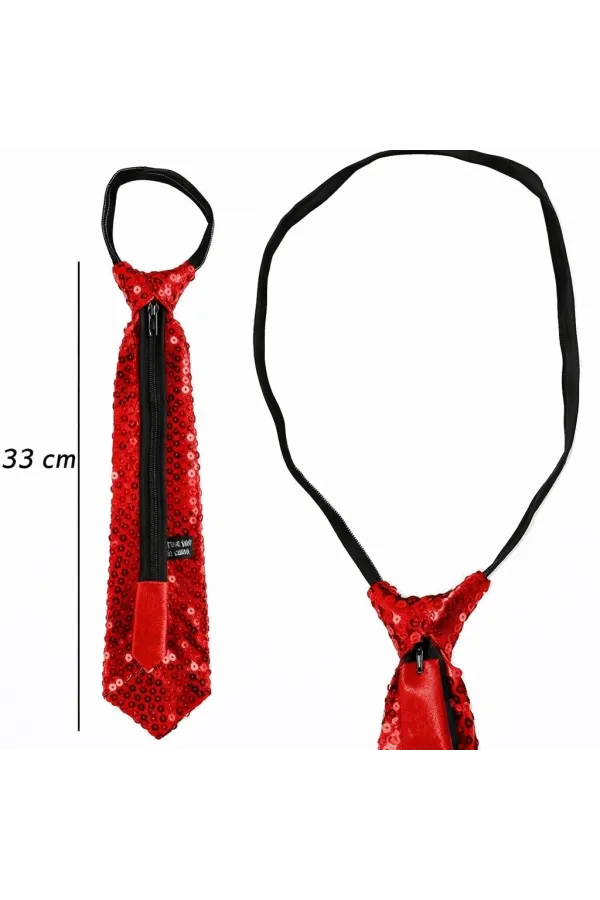 Kırmızı Renk Pul Payetli Işıltılı Parti Kravatı 33 Cm Kırmızı Renk Pul Payetli Işıltılı Parti Kravatı 33 Cm
