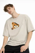 MN - Bear Baskılı Oversize Tişört BEJ MN - Bear Baskılı Oversize Tişört BEJ