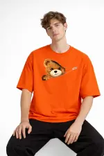 MN - Bear Baskılı Oversize Tişört TURUNCU MN - Bear Baskılı Oversize Tişört TURUNCU