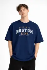 Boston - Baskılı Oversize Tişört LACIVERT Boston - Baskılı Oversize Tişört LACIVERT