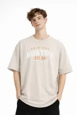 Boston - Baskılı Oversize Tişört BEJ