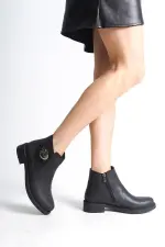 LUNA Fermuarlı Lastikli Ortopedik Taban Topuklu Kadın Bot CST - Siyah