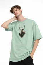 Deer - Oversize Erkek Tişört SU YESILI Deer - Oversize Erkek Tişört SU YESILI