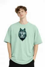 Wolf - Oversize Erkek Tişört SU YESILI Wolf - Oversize Erkek Tişört SU YESILI