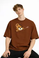 MN - Bear Baskılı Oversize Tişört KAHVE MN - Bear Baskılı Oversize Tişört KAHVE