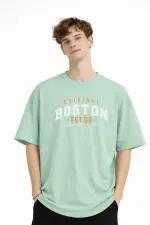 Boston - Baskılı Oversize Tişört SU YESILI Boston - Baskılı Oversize Tişört SU YESILI