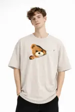 MN - Bear Baskılı Oversize Tişört BEJ MN - Bear Baskılı Oversize Tişört BEJ