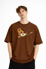 MN - Bear Baskılı Oversize Tişört KAHVE MN - Bear Baskılı Oversize Tişört KAHVE
