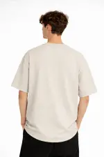 Boston - Baskılı Oversize Tişört BEJ