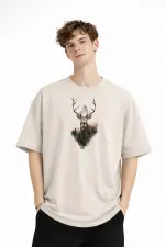 Deer - Oversize Erkek Tişört BEJ Deer - Oversize Erkek Tişört BEJ