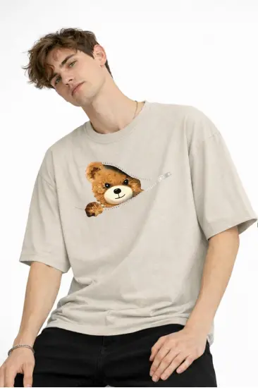 MN - Bear Baskılı Oversize Tişört BEJ MN - Bear Baskılı Oversize Tişört BEJ