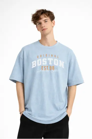 Boston - Baskılı Oversize Tişört AÇIK MAVİ Boston - Baskılı Oversize Tişört AÇIK MAVİ