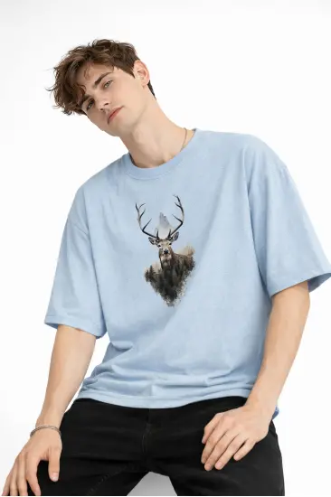 Deer - Oversize Erkek Tişört Bebek Mavisi Deer - Oversize Erkek Tişört Bebek Mavisi
