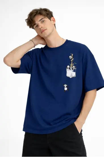 Panda - Baskılı Oversize Tişört LACIVERT Panda - Baskılı Oversize Tişört LACIVERT