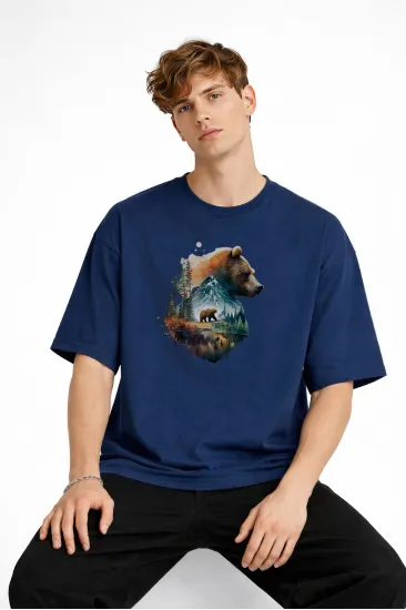 Bear2 - Oversize Tişört Koyu Mavi