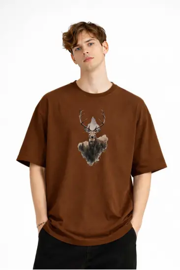 Deer - Oversize Erkek Tişört KAHVE Deer - Oversize Erkek Tişört KAHVE
