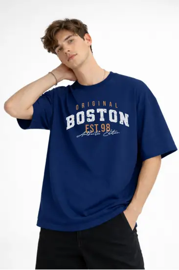 Boston - Baskılı Oversize Tişört LACIVERT Boston - Baskılı Oversize Tişört LACIVERT