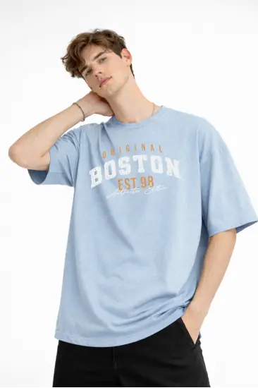 Boston - Baskılı Oversize Tişört AÇIK MAVİ Boston - Baskılı Oversize Tişört AÇIK MAVİ