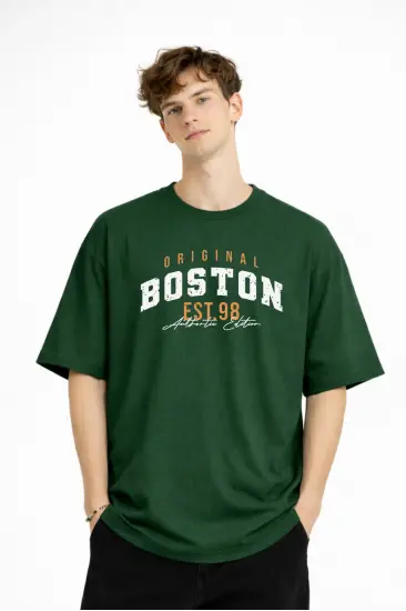 Boston - Baskılı Oversize Tişört HAKI Boston - Baskılı Oversize Tişört HAKI