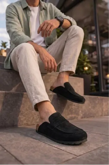 JY0456 Rayn Bağcıksız Hakiki Süet Deri Erkek Günlük Mantar Taban Loafer Klasik Ayakkabı HDMT - Siyah JY0456 Rayn Bağcıksız Hakiki Süet Deri Erkek Günlük Mantar Taban Loafer Klasik Ayakkabı HDMT - Siyah