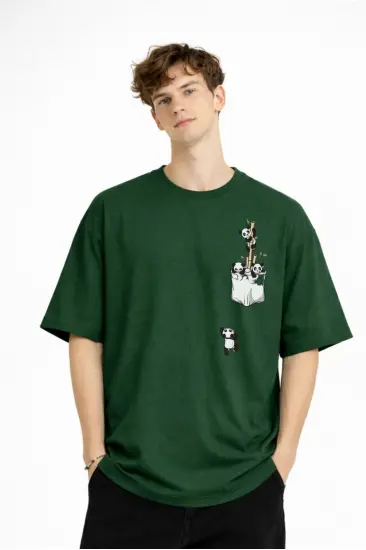 Panda - Baskılı Oversize Tişört HAKI Panda - Baskılı Oversize Tişört HAKI