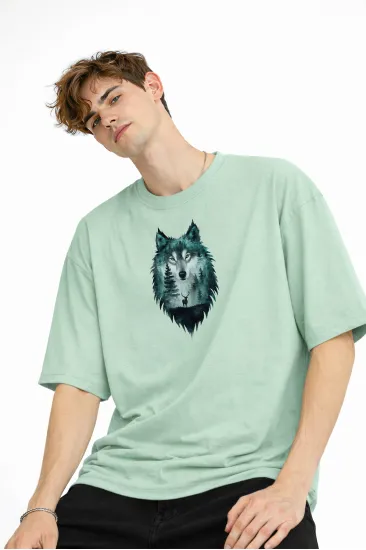 Wolf - Oversize Erkek Tişört SU YESILI Wolf - Oversize Erkek Tişört SU YESILI