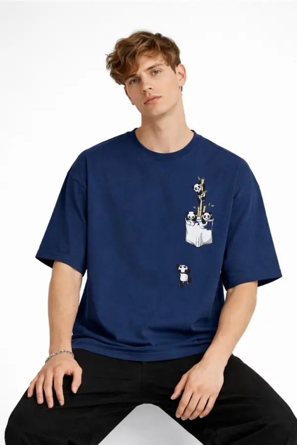 Panda - Baskılı Oversize Tişört LACIVERT Panda - Baskılı Oversize Tişört LACIVERT