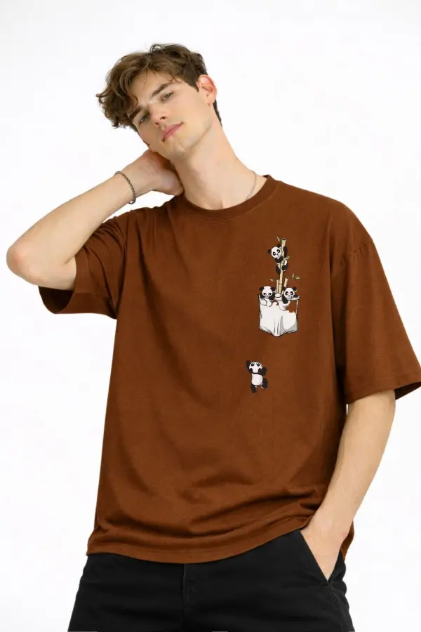 Panda - Baskılı Oversize Tişört KAHVE Panda - Baskılı Oversize Tişört KAHVE