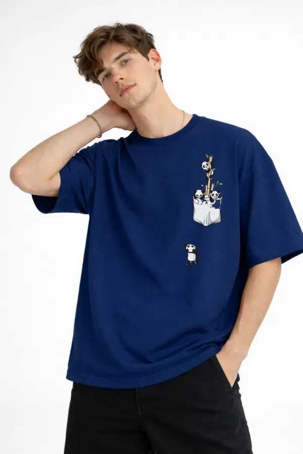 Panda - Baskılı Oversize Tişört LACIVERT Panda - Baskılı Oversize Tişört LACIVERT