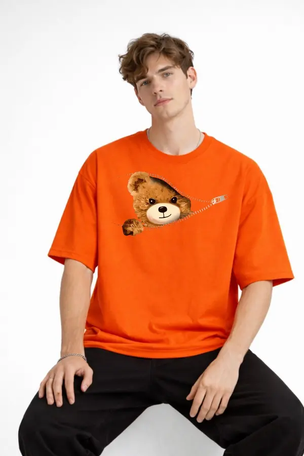 MN - Bear Baskılı Oversize Tişört TURUNCU MN - Bear Baskılı Oversize Tişört TURUNCU