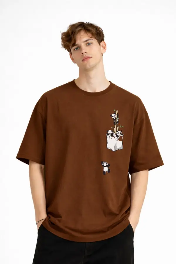 Panda - Baskılı Oversize Tişört KAHVE Panda - Baskılı Oversize Tişört KAHVE
