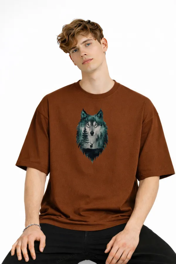 Wolf - Oversize Erkek Tişört KAHVE Wolf - Oversize Erkek Tişört KAHVE