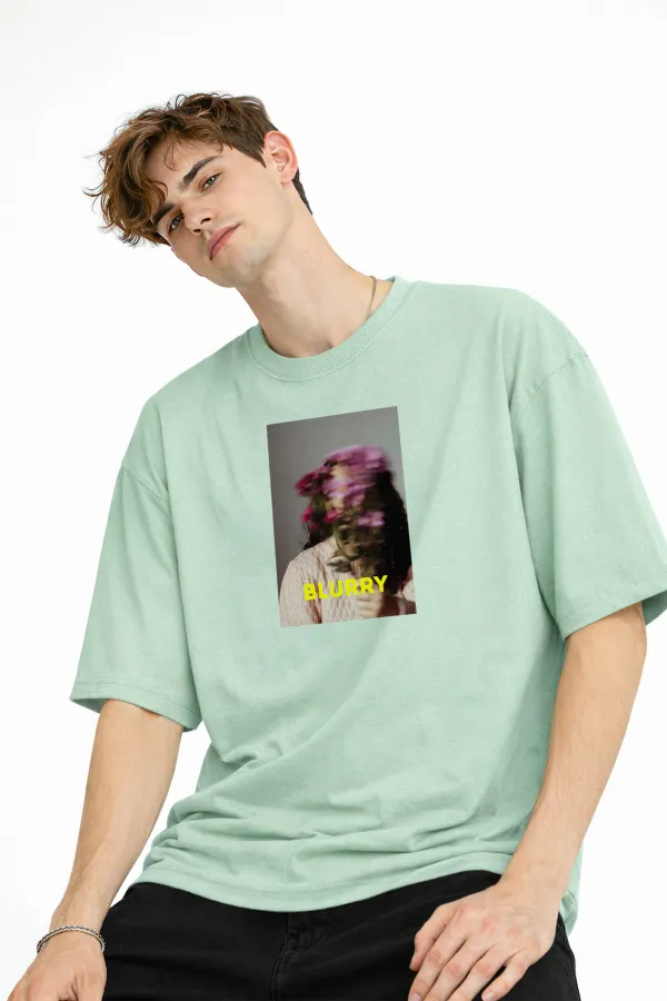 Blurry - Oversize Erkek Tişört SU YESILI Blurry - Oversize Erkek Tişört SU YESILI