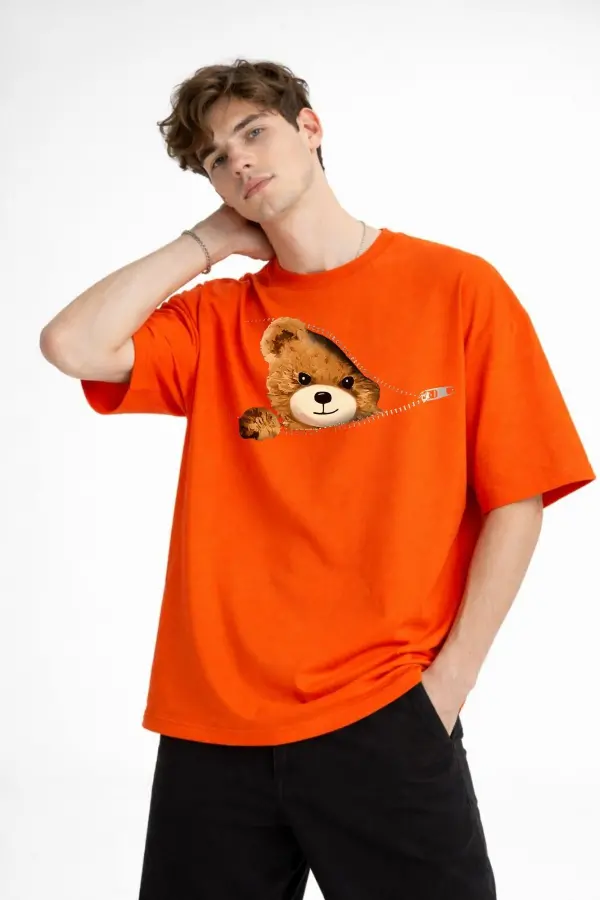 MN - Bear Baskılı Oversize Tişört TURUNCU MN - Bear Baskılı Oversize Tişört TURUNCU