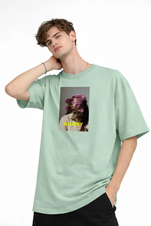 Blurry - Oversize Erkek Tişört SU YESILI Blurry - Oversize Erkek Tişört SU YESILI