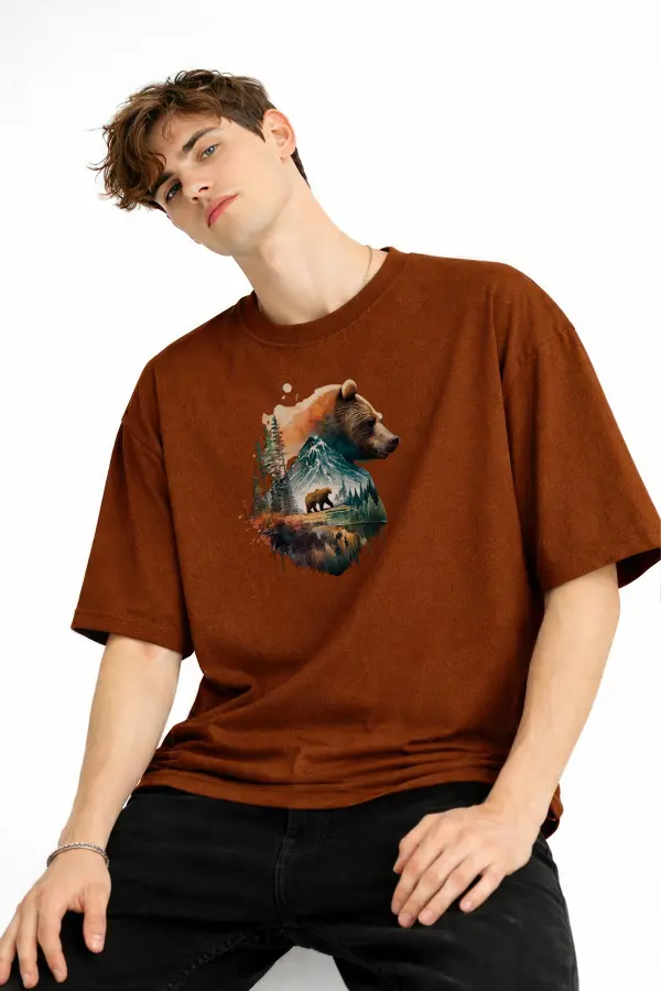 Bear2 - Oversize Tişört KAHVE Bear2 - Oversize Tişört KAHVE