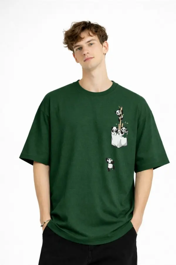 Panda - Baskılı Oversize Tişört HAKI Panda - Baskılı Oversize Tişört HAKI