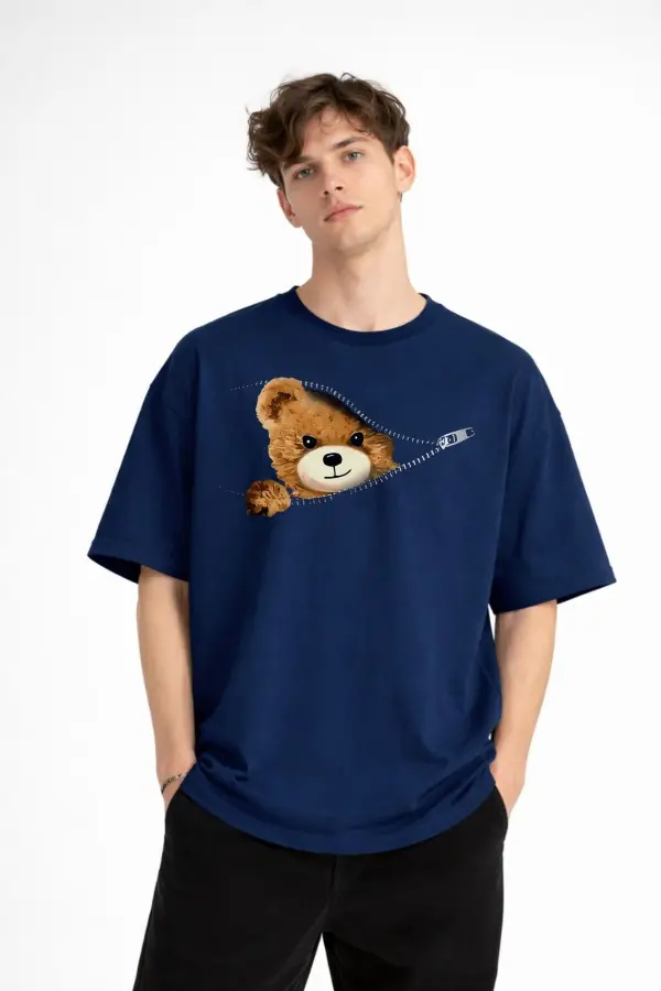MN - Bear Baskılı Oversize Tişört LACIVERT MN - Bear Baskılı Oversize Tişört LACIVERT