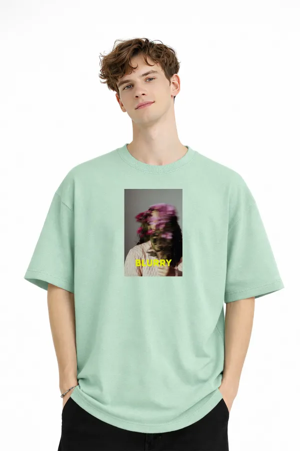 Blurry - Oversize Erkek Tişört SU YESILI Blurry - Oversize Erkek Tişört SU YESILI