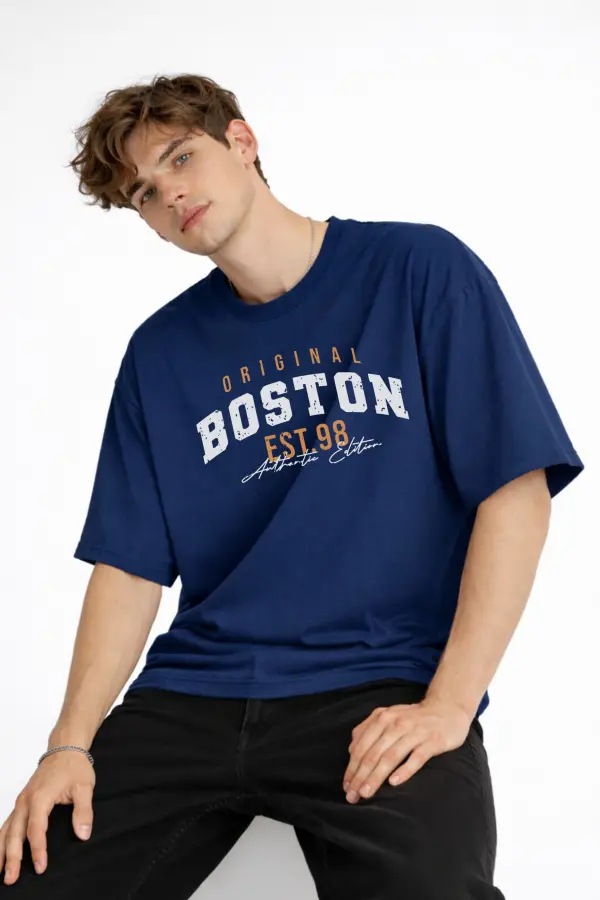 Boston - Baskılı Oversize Tişört LACIVERT Boston - Baskılı Oversize Tişört LACIVERT