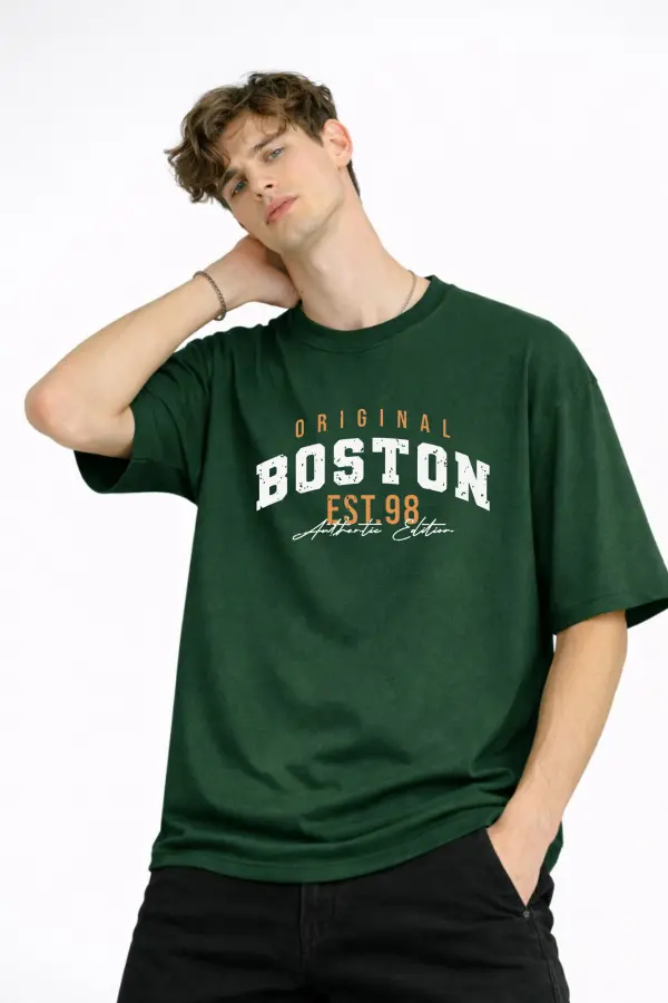 Boston - Baskılı Oversize Tişört HAKI Boston - Baskılı Oversize Tişört HAKI