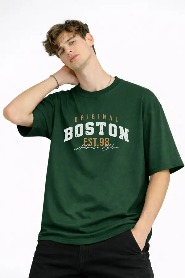 Boston - Baskılı Oversize Tişört HAKI Boston - Baskılı Oversize Tişört HAKI