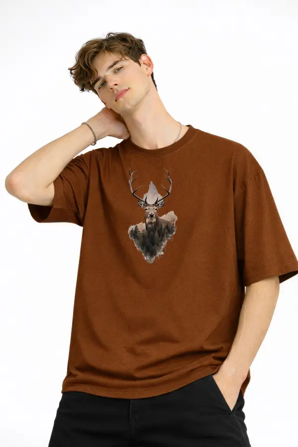Deer - Oversize Erkek Tişört KAHVE Deer - Oversize Erkek Tişört KAHVE
